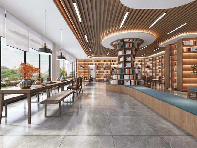 间：书店装修效果图精选凯发k8国际静谧阅读空(图2)